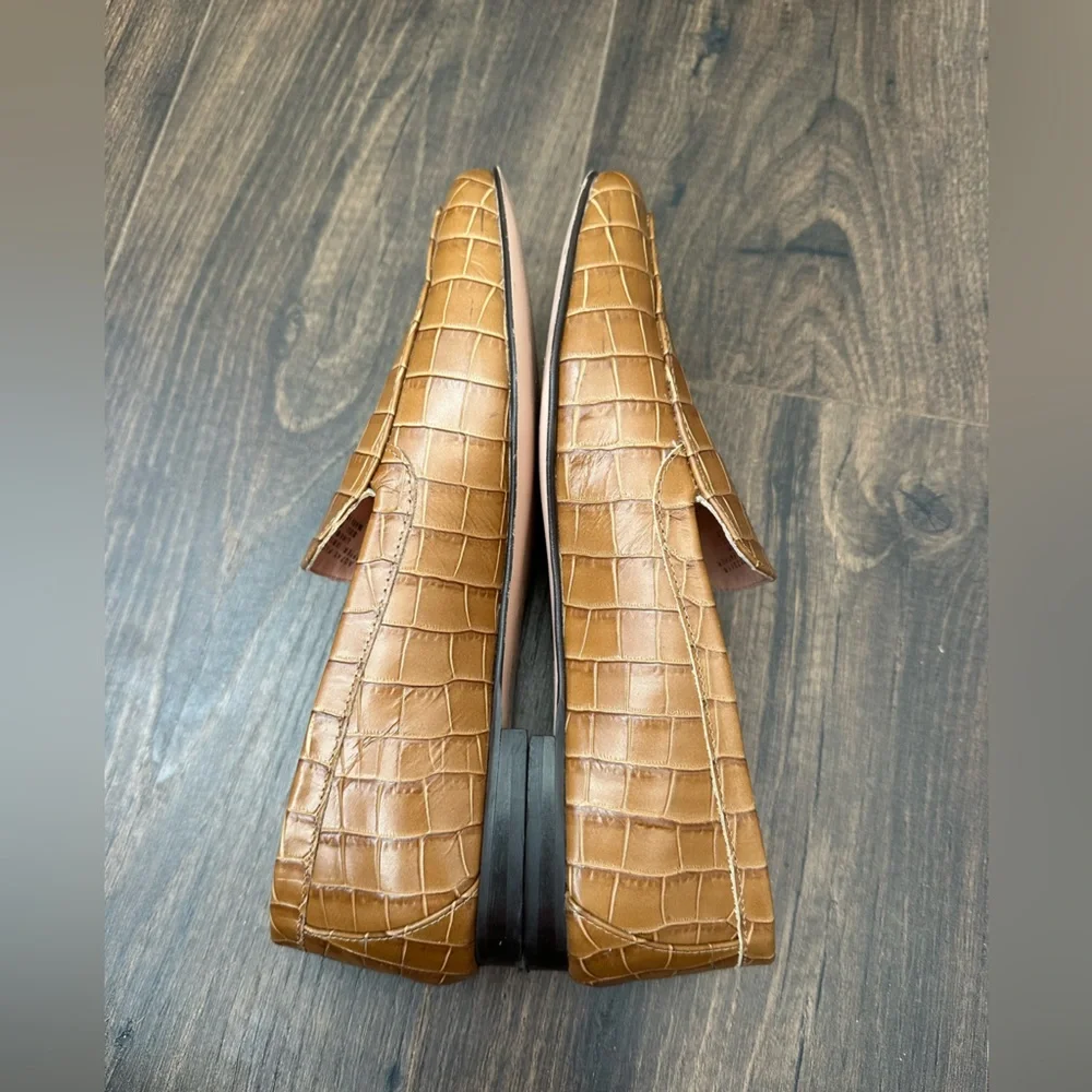 J. Crew Croc Embossed Leather Smoking Slipper Loafer Dark Cedar Size 8